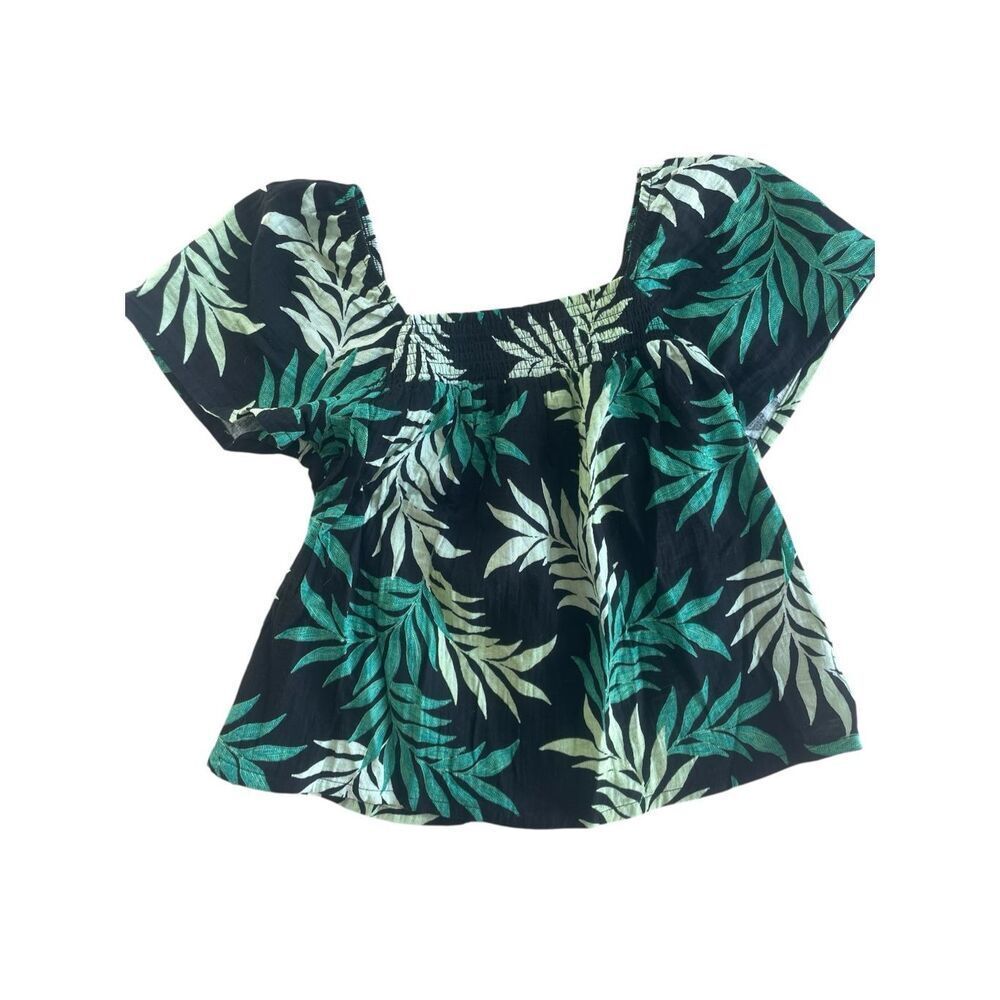 Joy Spun Gauze Cotton Palm Leaf Top Pull On Wide Leg Pant Set Women’s Small 4 6 - Picture 2 of 4